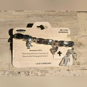 Romans 10:15, Silver Tone Magnetic Stretchy Bracelet Icon Collection